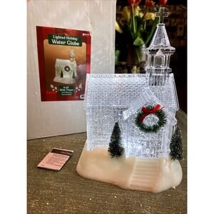Gerson Lighted Holiday Swirling Water Globe Church-9.25 Inch-boxed